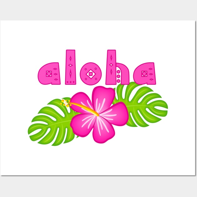 Aloha Pink Hibiscus Floral Wall Art by TLSDesigns